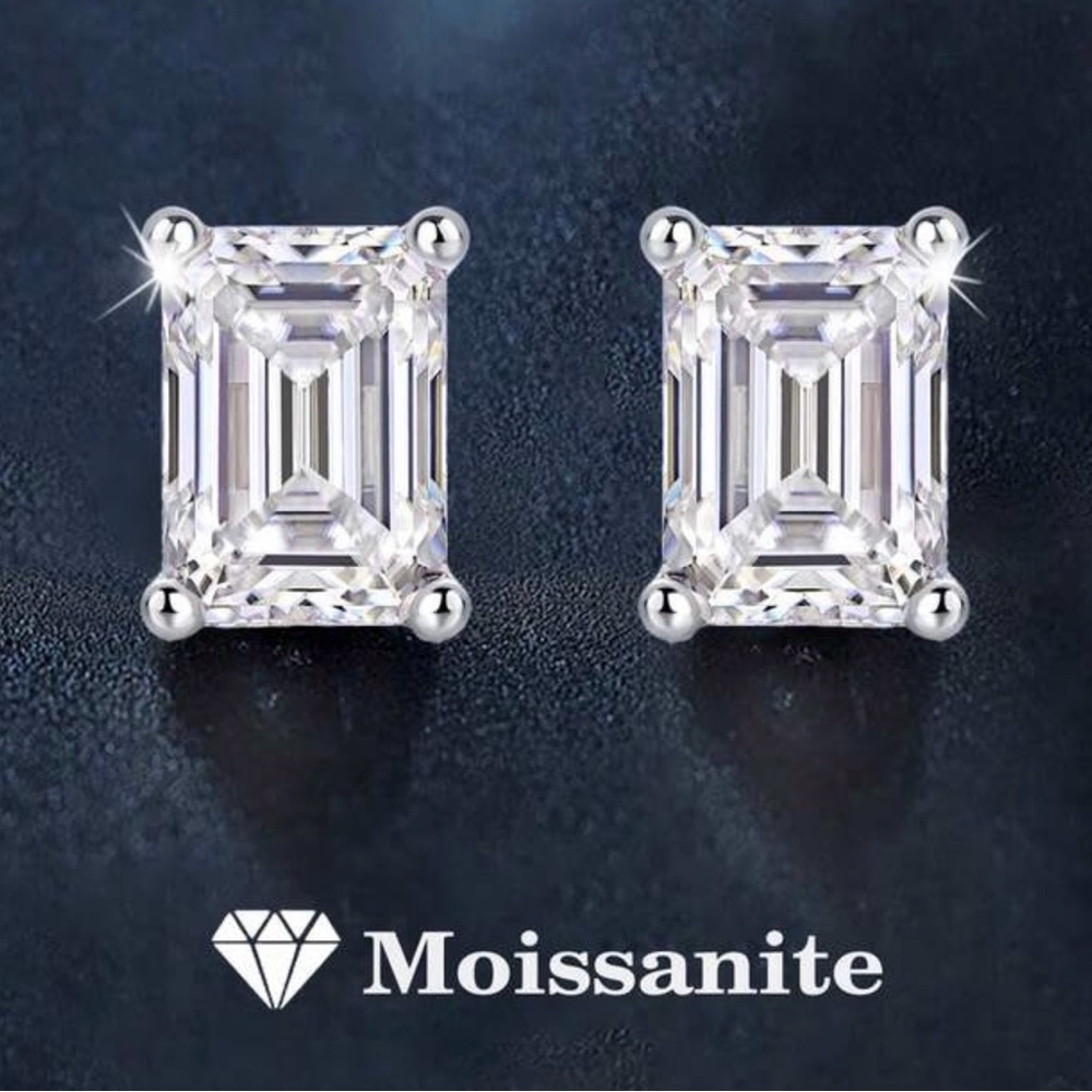 NEW Petite Emerald-Cut Moissonite Stud Earrings